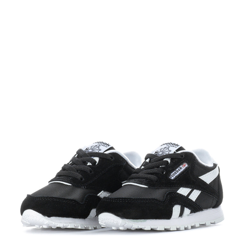 Toddler Reebok sneakers pair, front view with lace-up closure and panel details