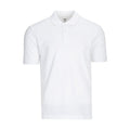 Men's white pique polo shirt with ribbed collar and button placket, short sleeves
