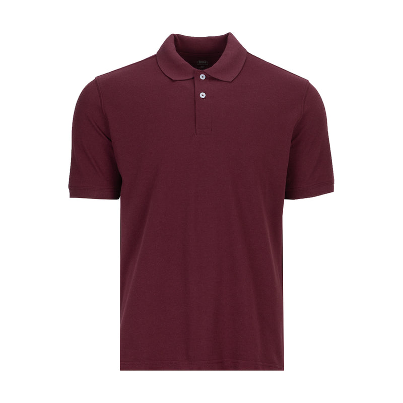 Men's dark cherry pique polo shirt with button placket and short sleeves
