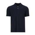 Men's navy pique polo shirt, short sleeves, buttoned collar placket
