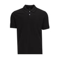 Men's black pique polo with knit collar and 3-button placket