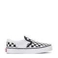 Kids slip-on sneakers, white with black checkerboard, Vans side logo
