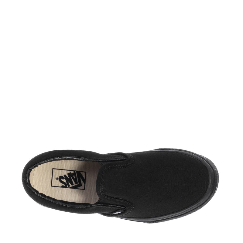 Black kids slip-on sneaker with Vans logo in the lining and cushioned insole
