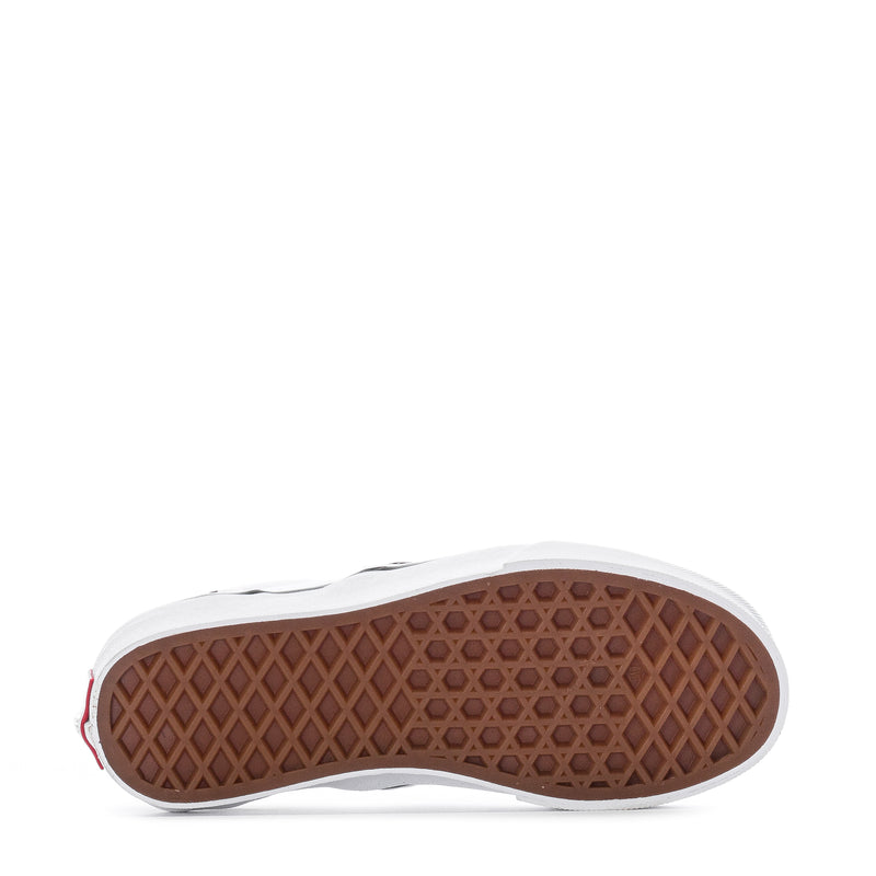 Kids slip-on sneakers, checkerboard outsole tread on white rubber sole