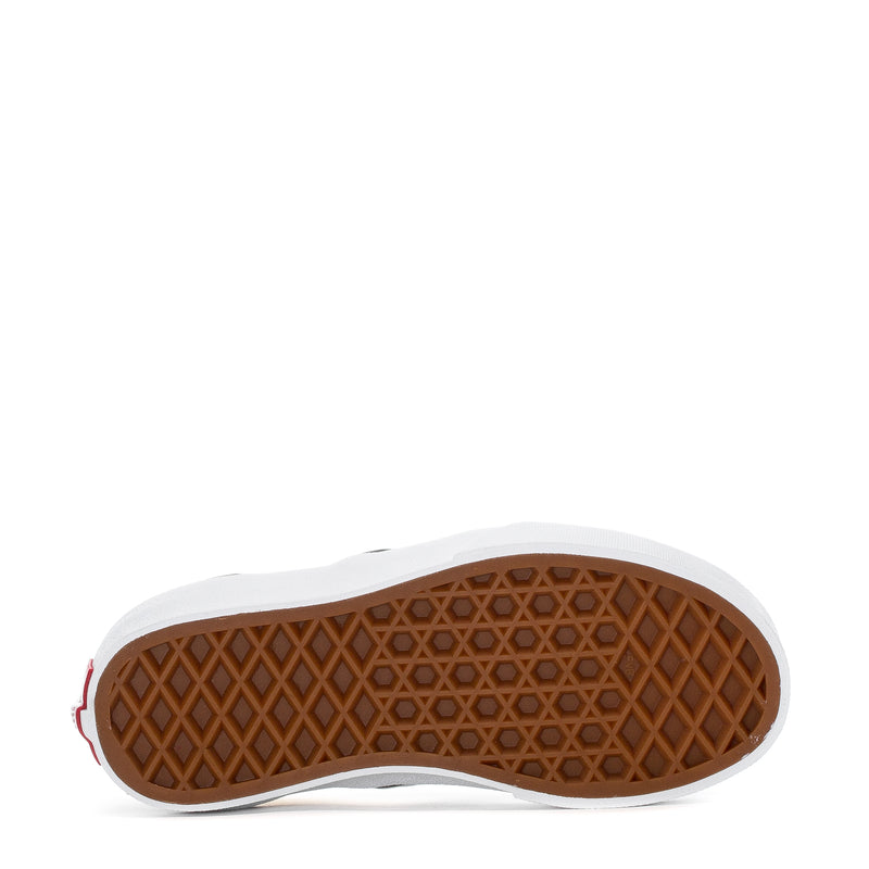 Kids slip-on sneaker outsole with brown tread and white edge