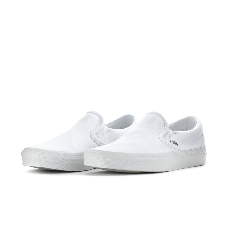 White VANS mens slip-on sneakers, low-profile canvas upper and rubber sole