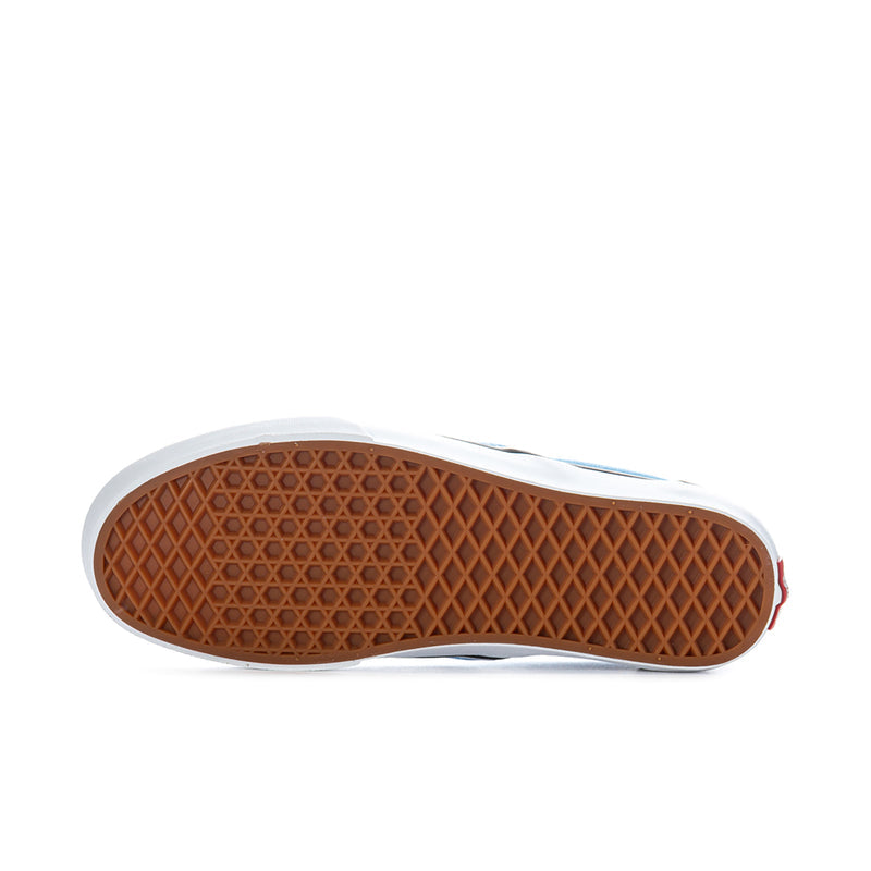 Mens slip-on sneakers outsole with brown waffle tread and white sidewall edge