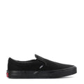 Vans youth black canvas slip-on sneakers, side logo and elastic gore at collar