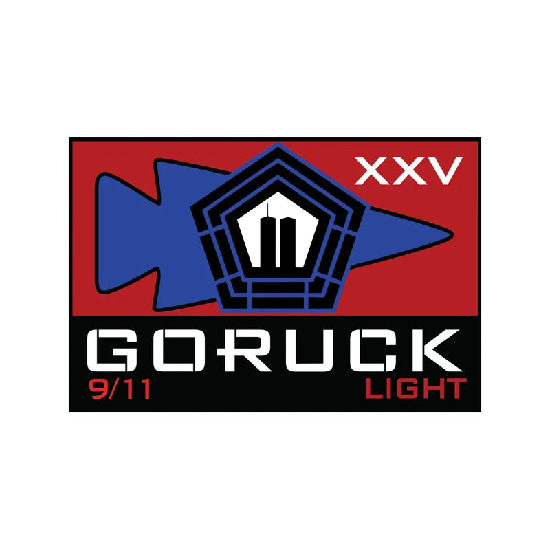 GORUCK Light 9/11 patch design featuring Pentagon and twin towers on red and blue background