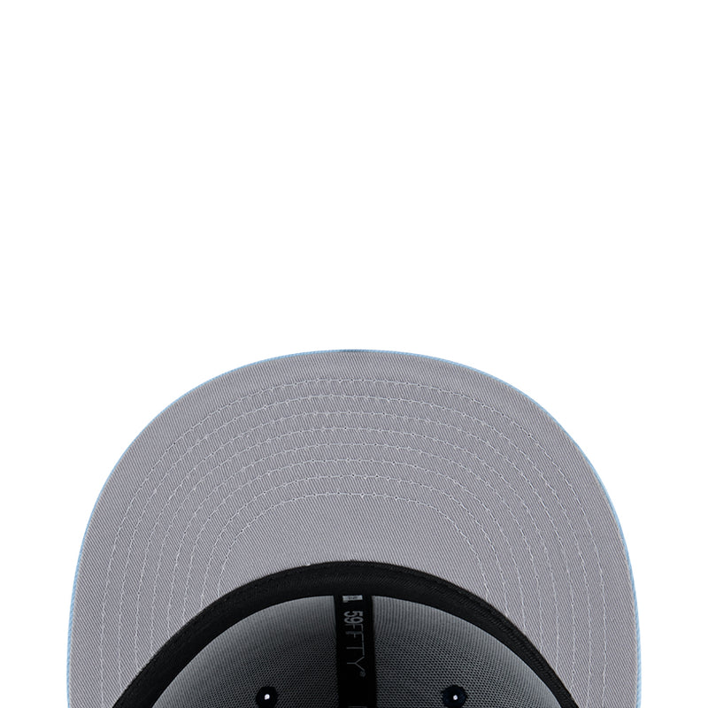 Light gray baseball cap crown with stitched pattern and black inner band