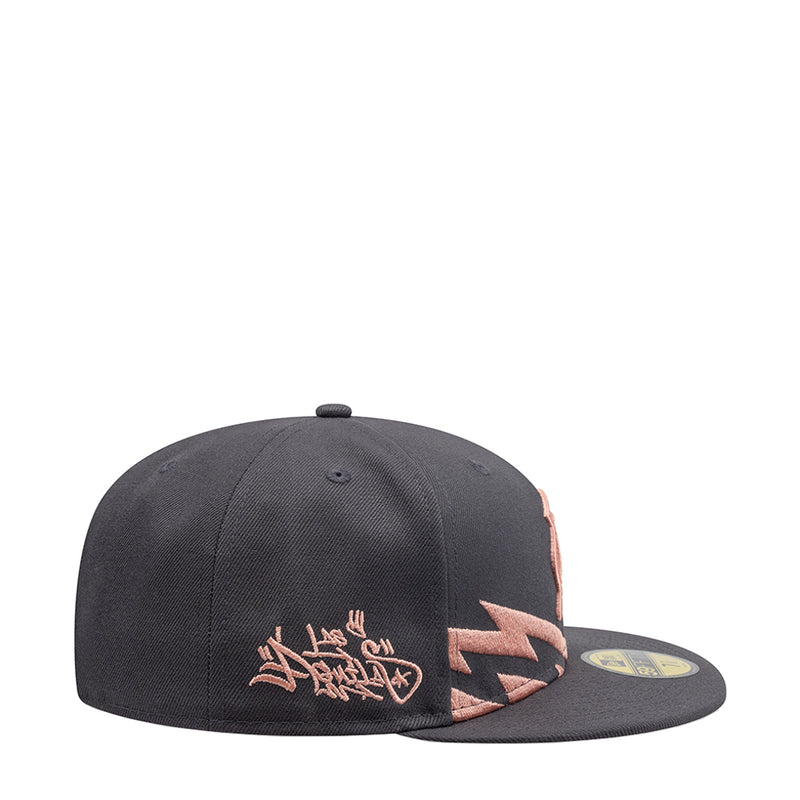 Dark grey baseball cap with coral script and lightning graphic on side