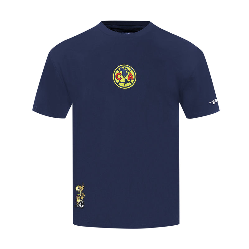 Navy men's Club America T-shirt with front crest and small side graphic