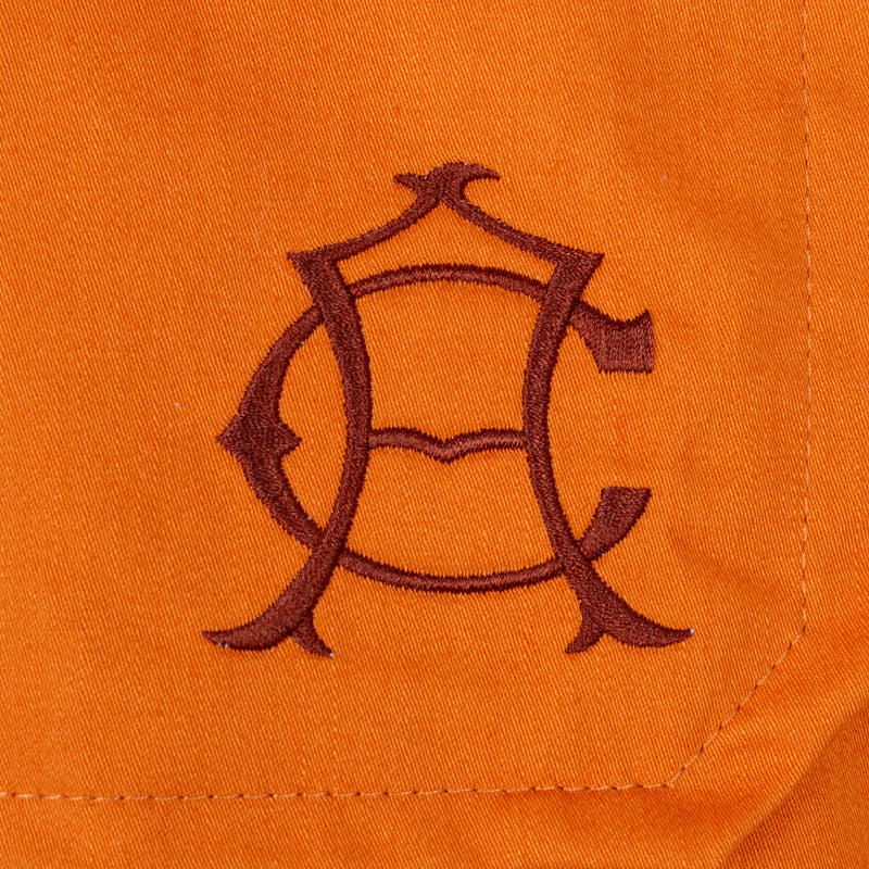 Orange woven shirt embroidered crest logo on the chest
