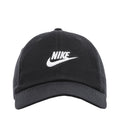 Black Nike logo strapback cap with curved brim and stitched panels