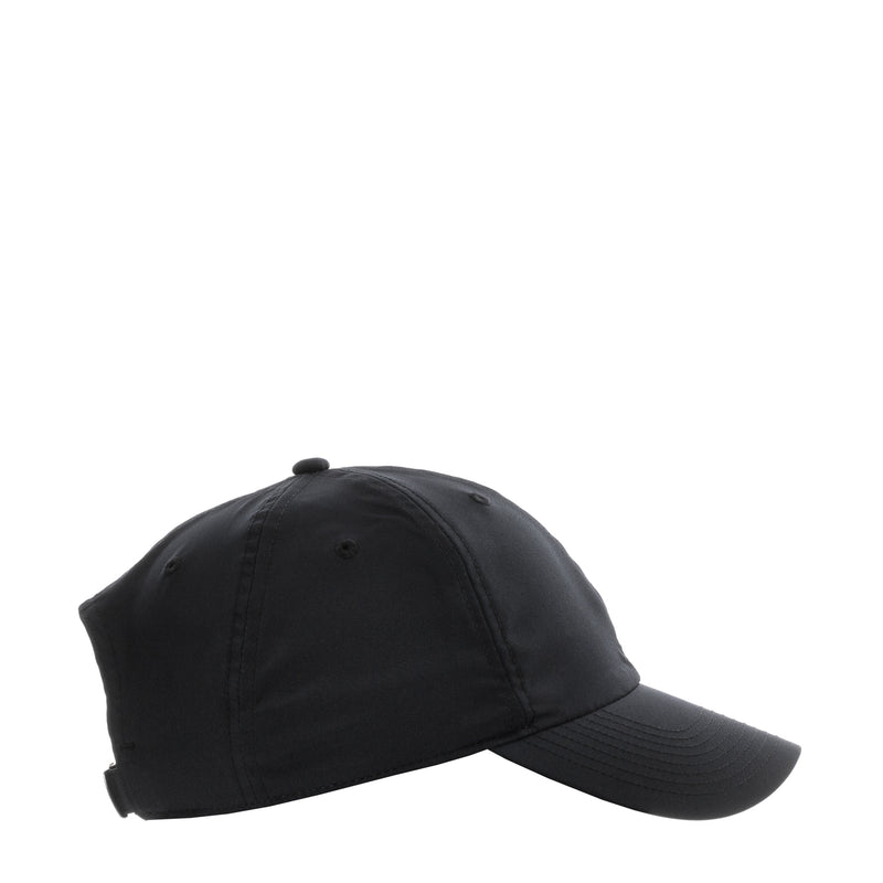 Black Nike Club strapback cap, curved brim, side view of front panels