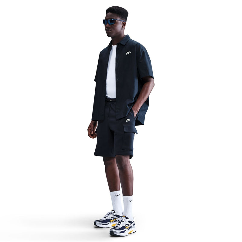 Men's dark navy cargo shorts with two cargo pockets and drawstring waist