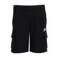 Youth black cargo shorts with elastic waistband and side cargo pockets, Nike logo