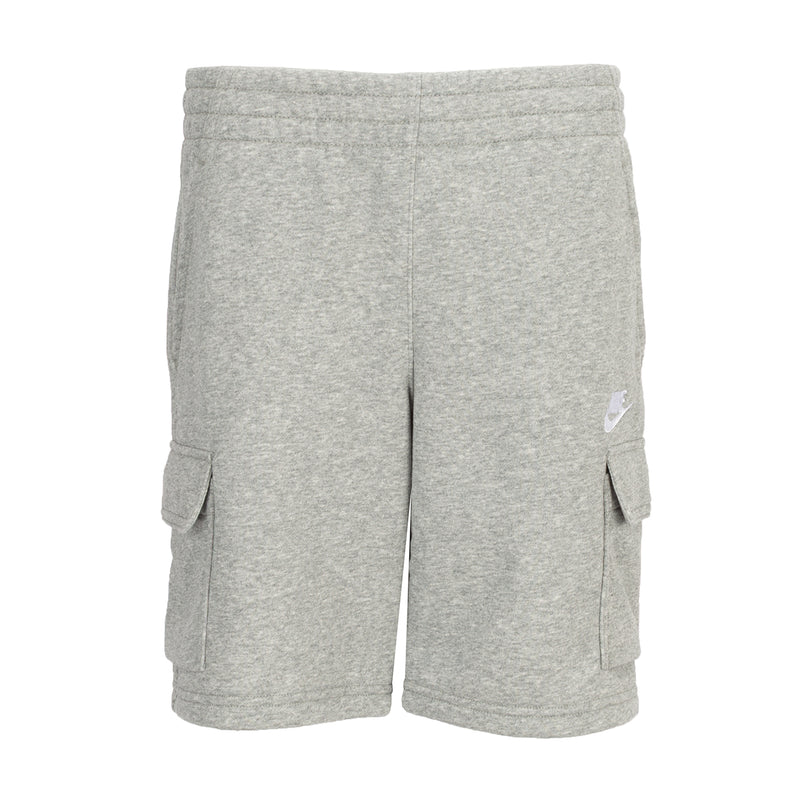 Youth dark grey heather cargo shorts with cargo pockets and elastic waistband