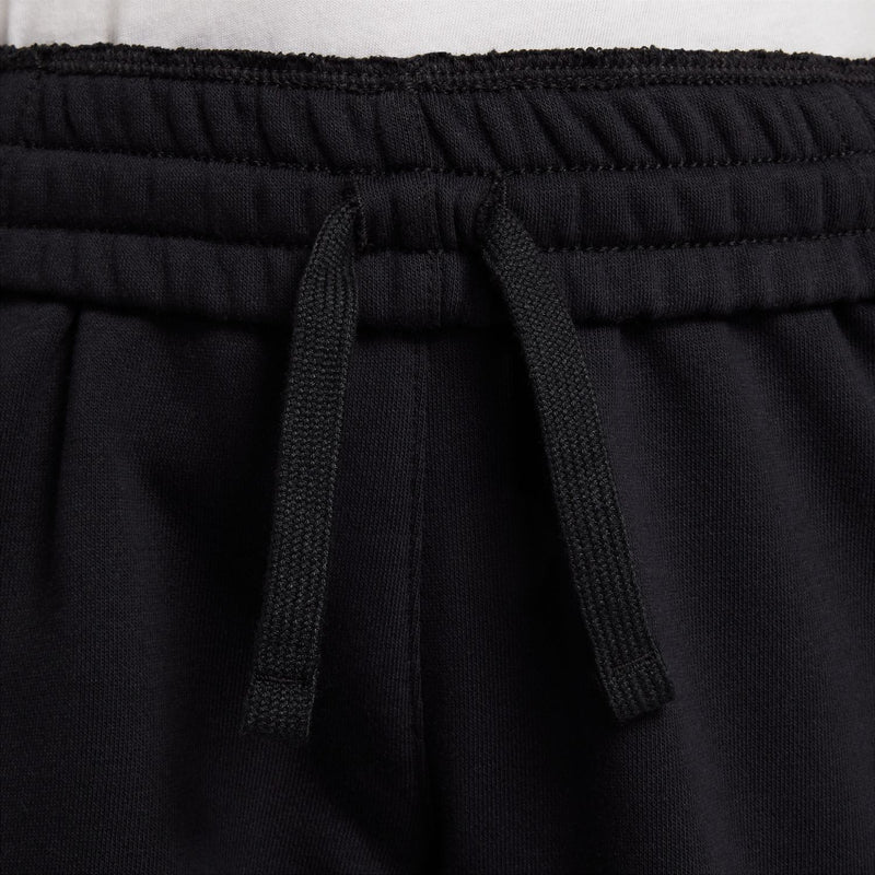 Youth black cargo shorts waistband detail with elastic and drawstring ties