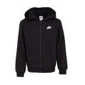 Youth black zip-up fleece hoodie with hood, front zip, and Nike swoosh logo