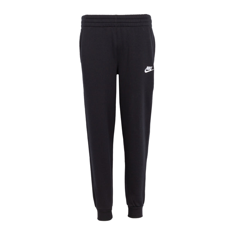 Youth black Nike club fleece jogger pants with elastic cuffs and drawstring waist