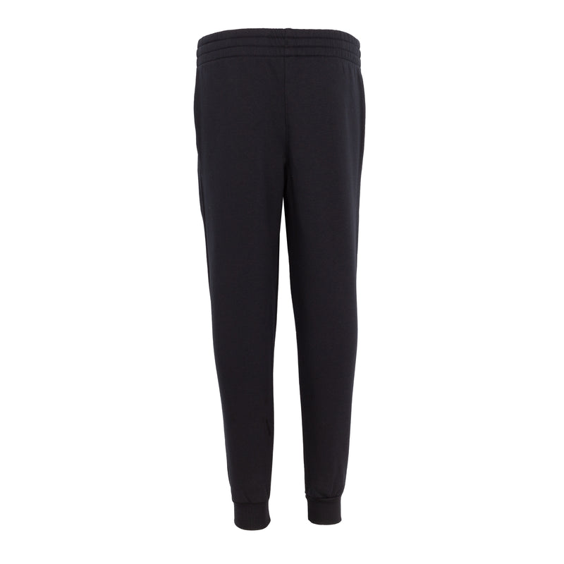Youth black jogger pants with ribbed ankle cuffs and Nike logo on right leg