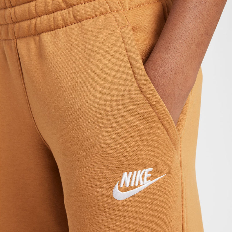 Flax tan youth joggers with drawstring and side Nike swoosh logo
