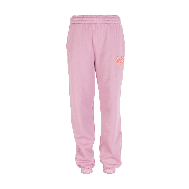 Youth plum fleece graphic sweatpants with ribbed cuffs and drawstring waist