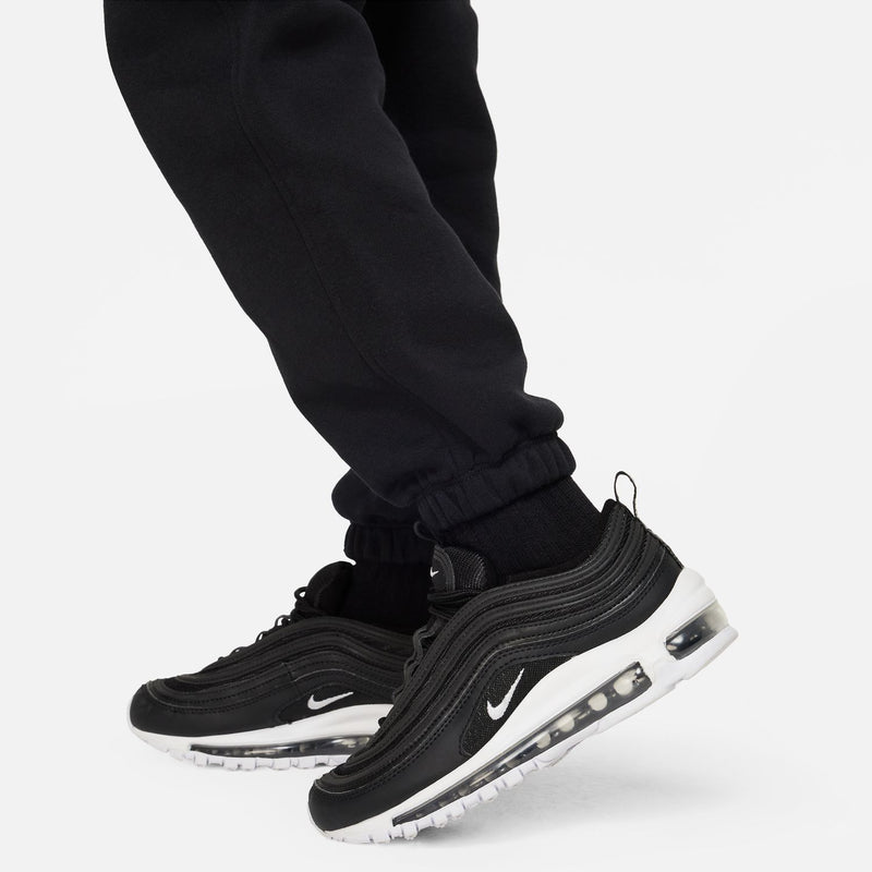 Black fleece pants with ribbed ankle cuff detail