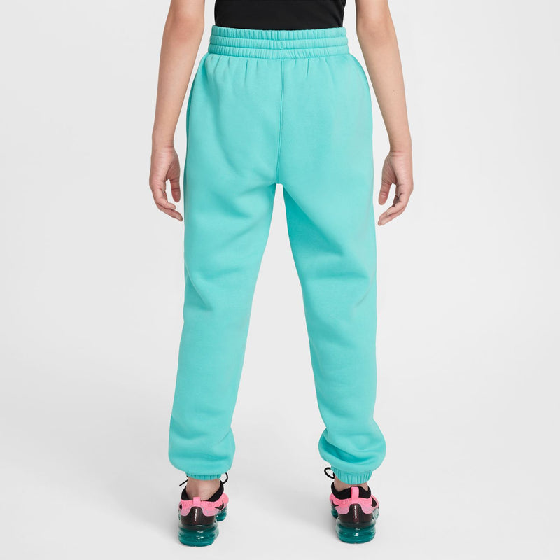 Youth teal/turquoise loose fleece pants with elastic waist and cuffed legs