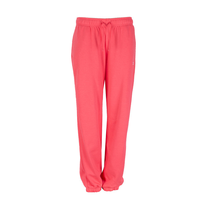 Women's pink fleece jogger pants with elastic waistband and cuffed ankles