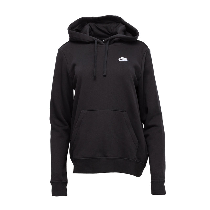 Women’s black fleece pullover hoodie with hood, drawstrings, and kangaroo pocket