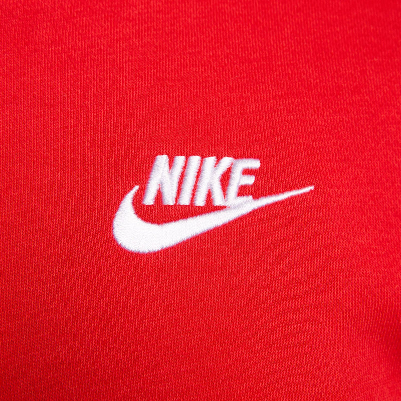 Nike logo on red fleece pullover hoodie