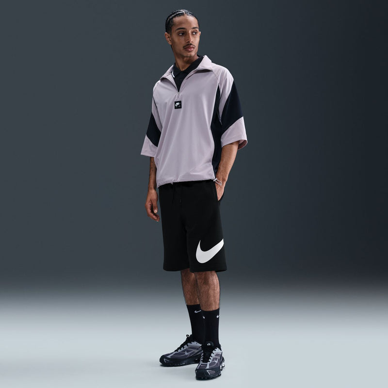 Men's black fleece shorts with drawstring waist and white Nike swoosh
