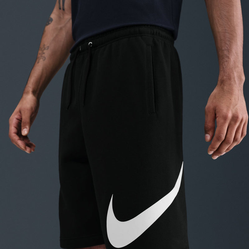 Black men's fleece shorts with white side Nike swoosh