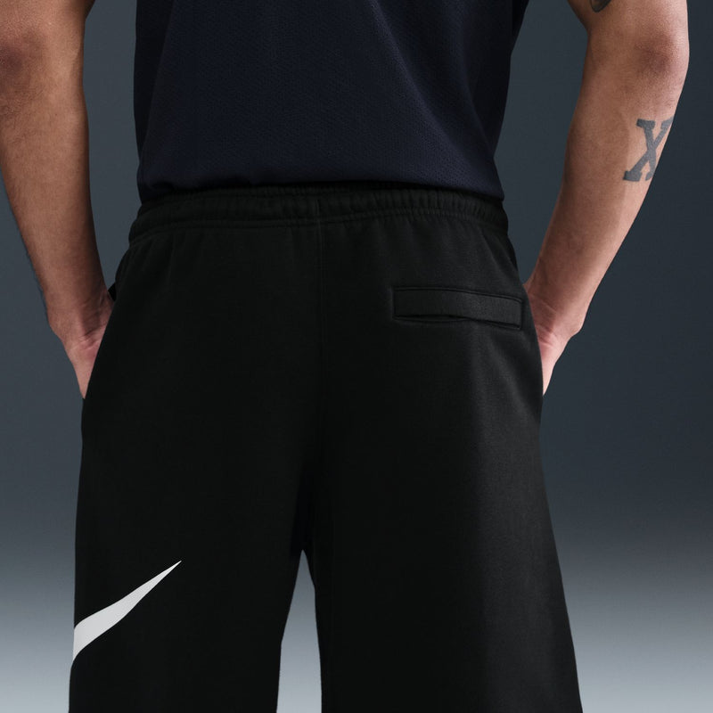 Black men's fleece shorts with back pocket detail
