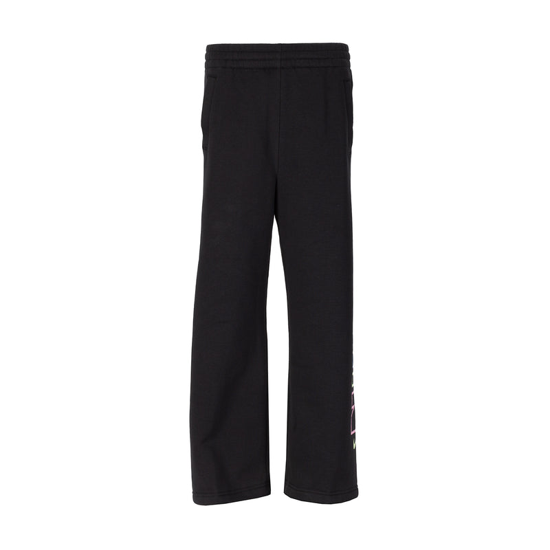 Youth black wide-leg fleece pants with elastic waistband and roomy legs