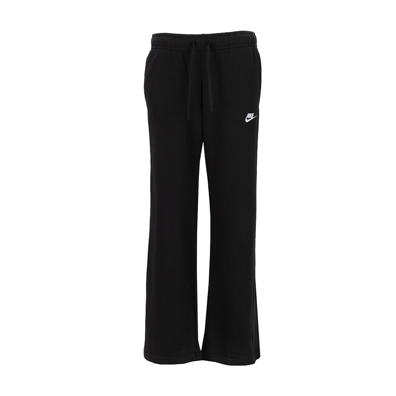 Women's black wide-leg fleece pants, drawstring waist, Nike logo