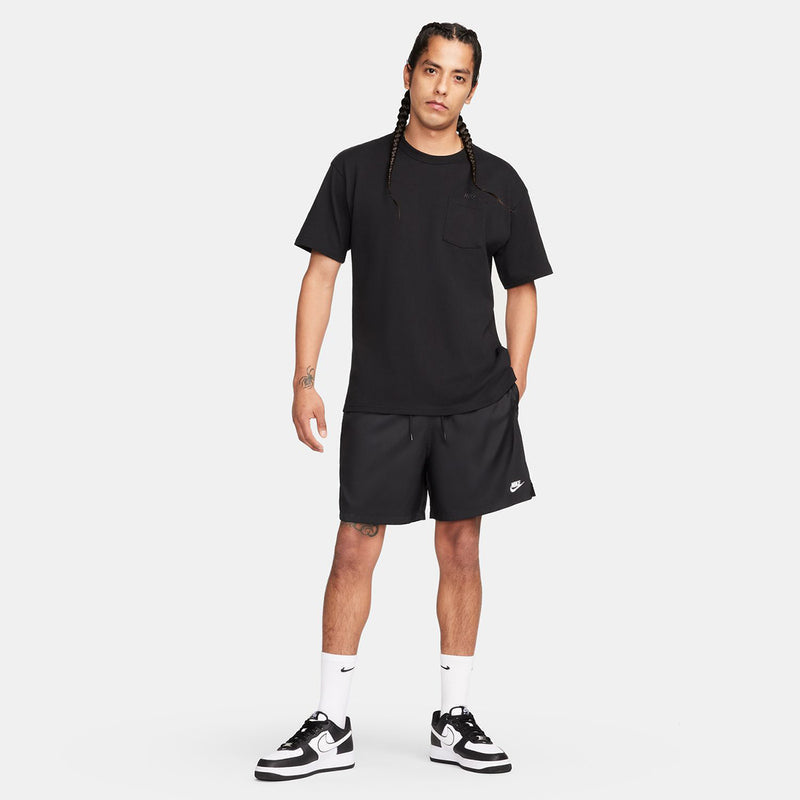 Men's black shorts with elastic waistband and drawstring, Nike logo on side