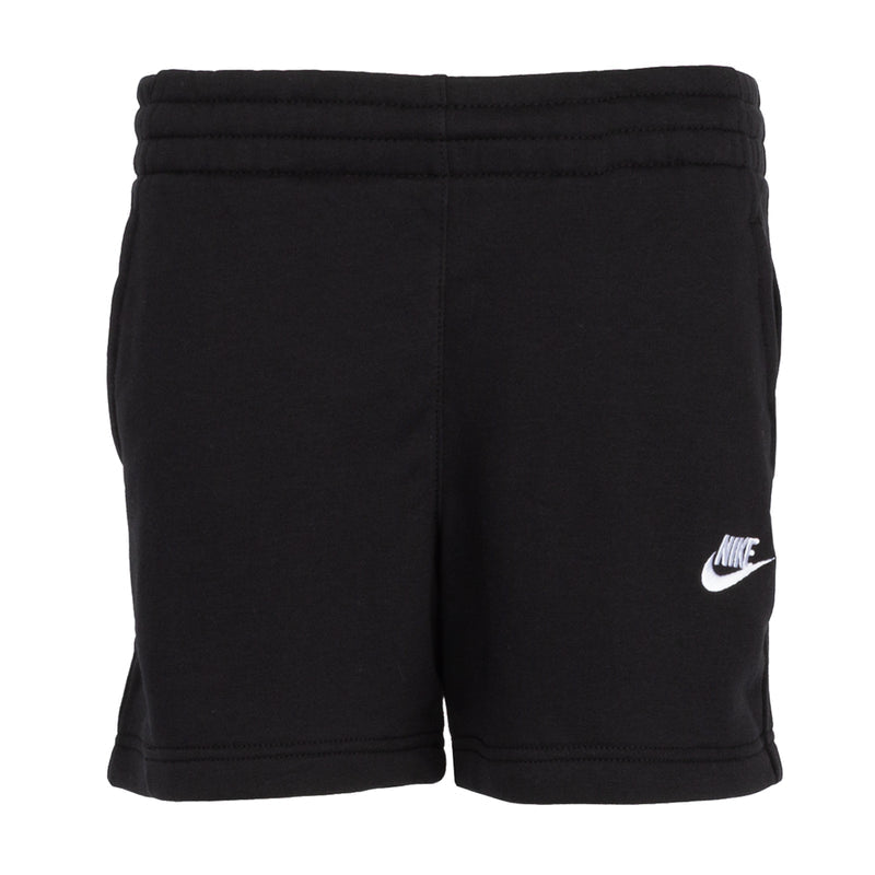 Black youth french terry shorts with elastic waistband and Nike logo