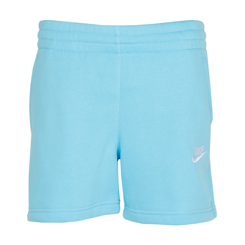 Youth French terry shorts in light blue with elastic waistband and Nike logo