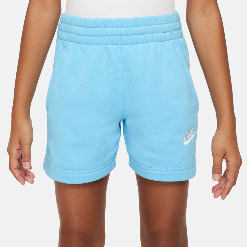 Youth light-blue French terry shorts with elastic waist and side Nike logo