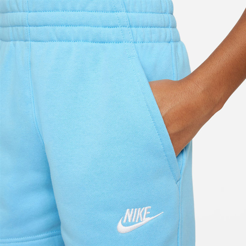 Youth light-blue French terry shorts with front slant pocket and Nike swoosh