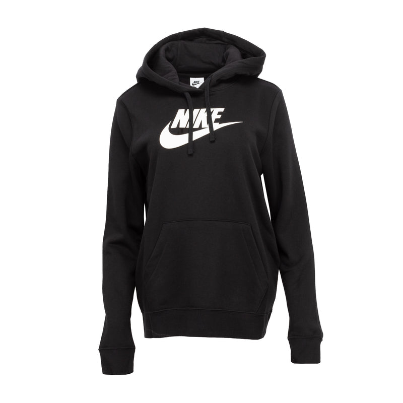 Women's black fleece hoody with large Nike logo, hood and kangaroo pocket