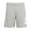 Youth heather gray knit shorts with elastic waistband and white Nike logo at side