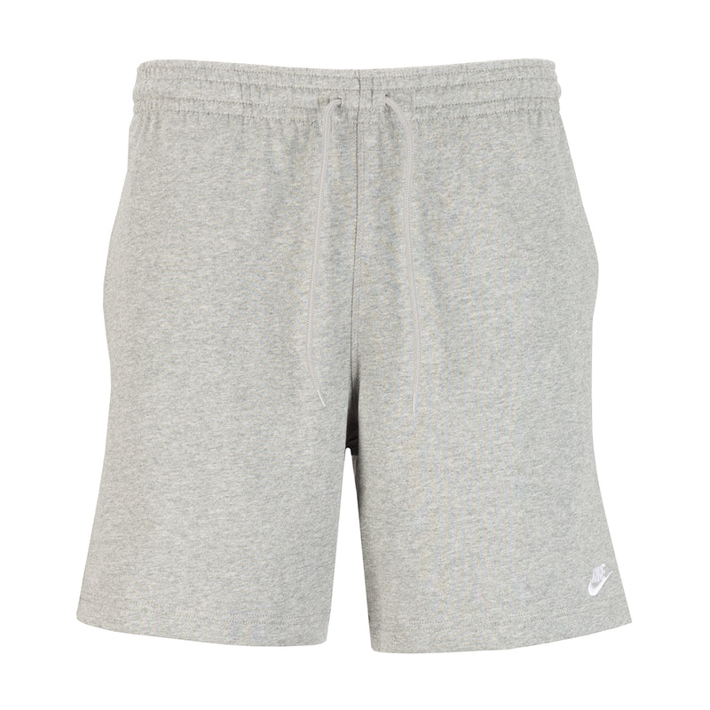 Men's dark grey heather knit shorts with drawstring and elastic waistband, Nike logo