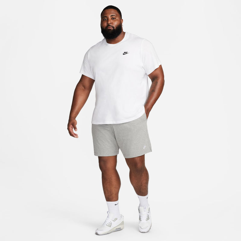 Men's heather grey knit shorts with drawstring elastic waistband and Nike logo