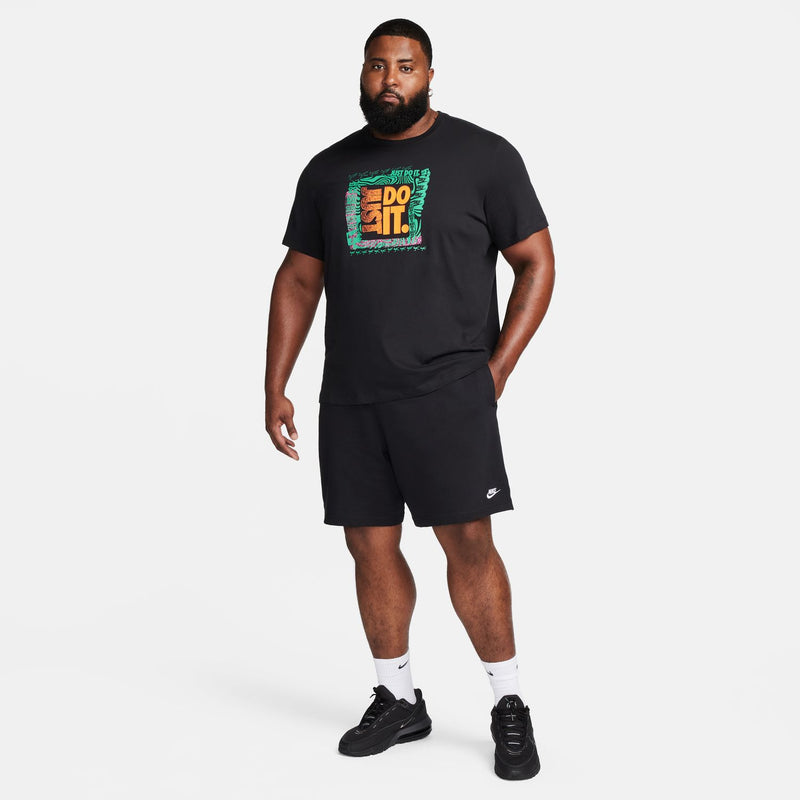 Men's black shorts with elastic waistband, drawstring, and small side Nike logo
