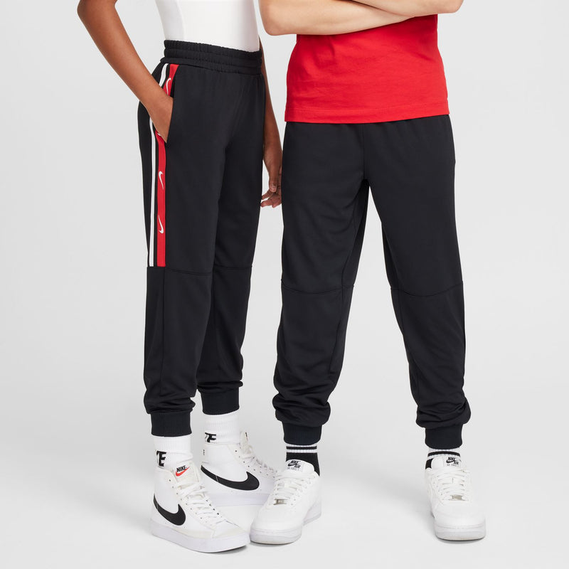 Youth black jogger pants with elastic waistband and cuffed hems