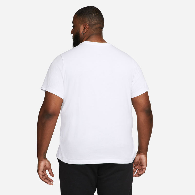 Men's white crew-neck T-shirt, back view with no visible chest graphic